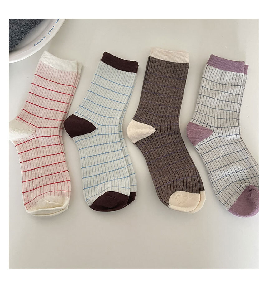 Stripe Rib Knit Crew Socks