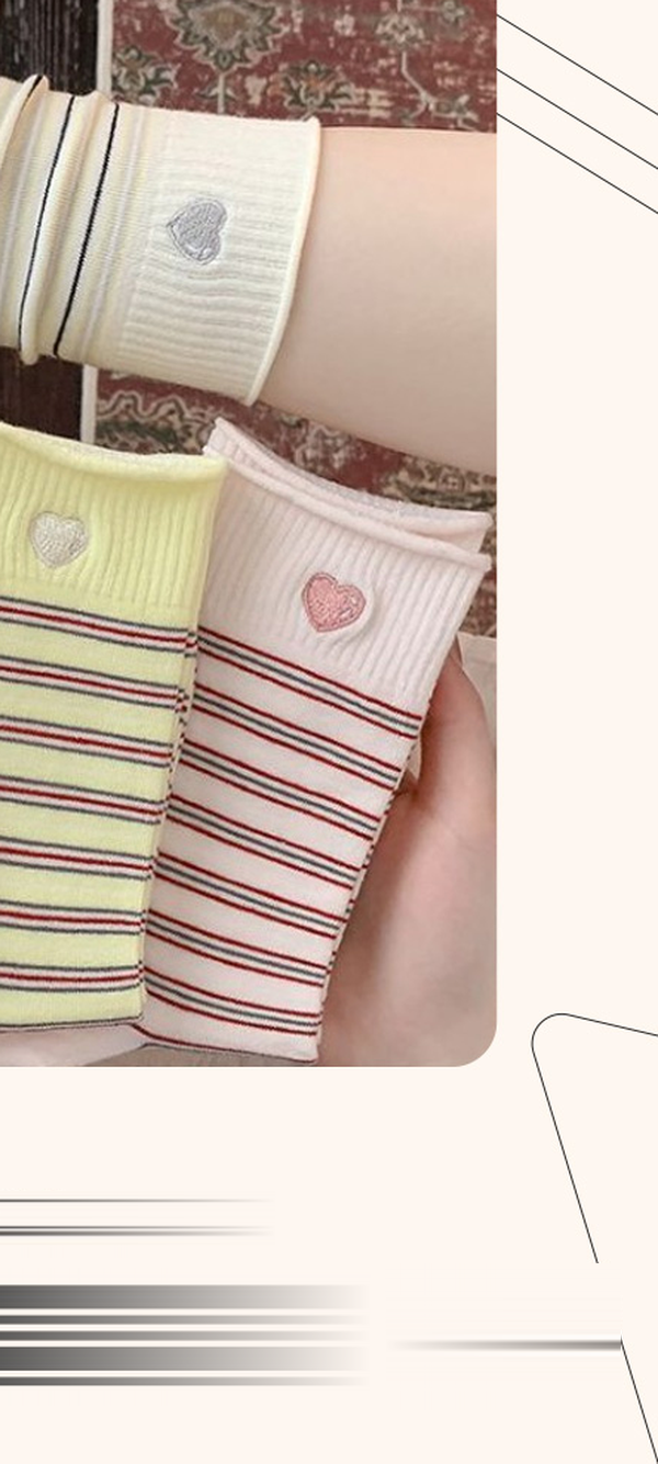 Mahhas Striped Rollup Embroidered Lovely Heart Socks