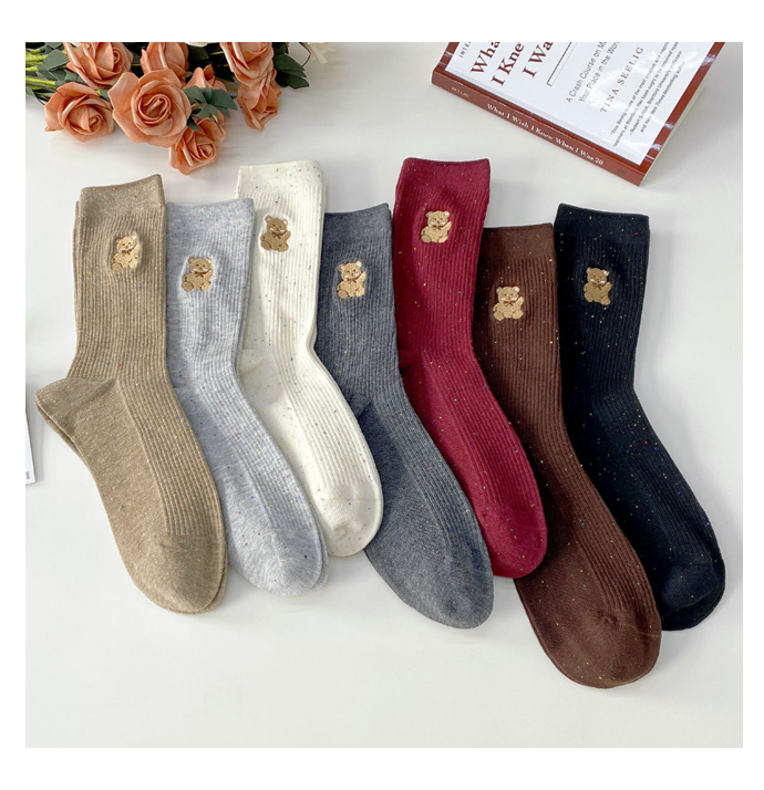 Women's Teddy Bear Embroidered Crew Socks