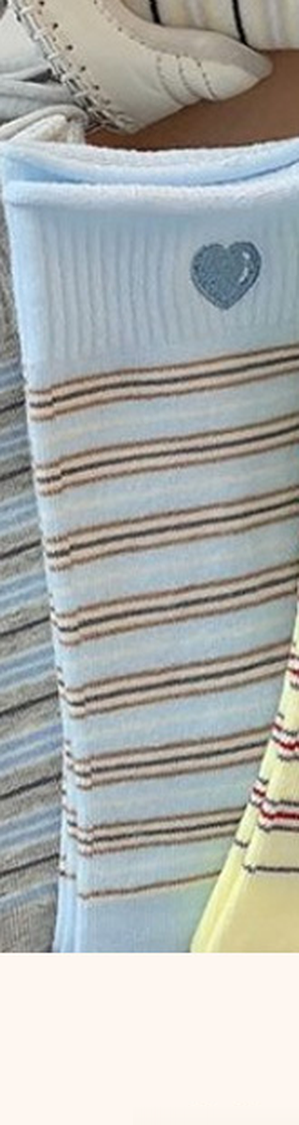 Mahhas Striped Rollup Embroidered Lovely Heart Socks