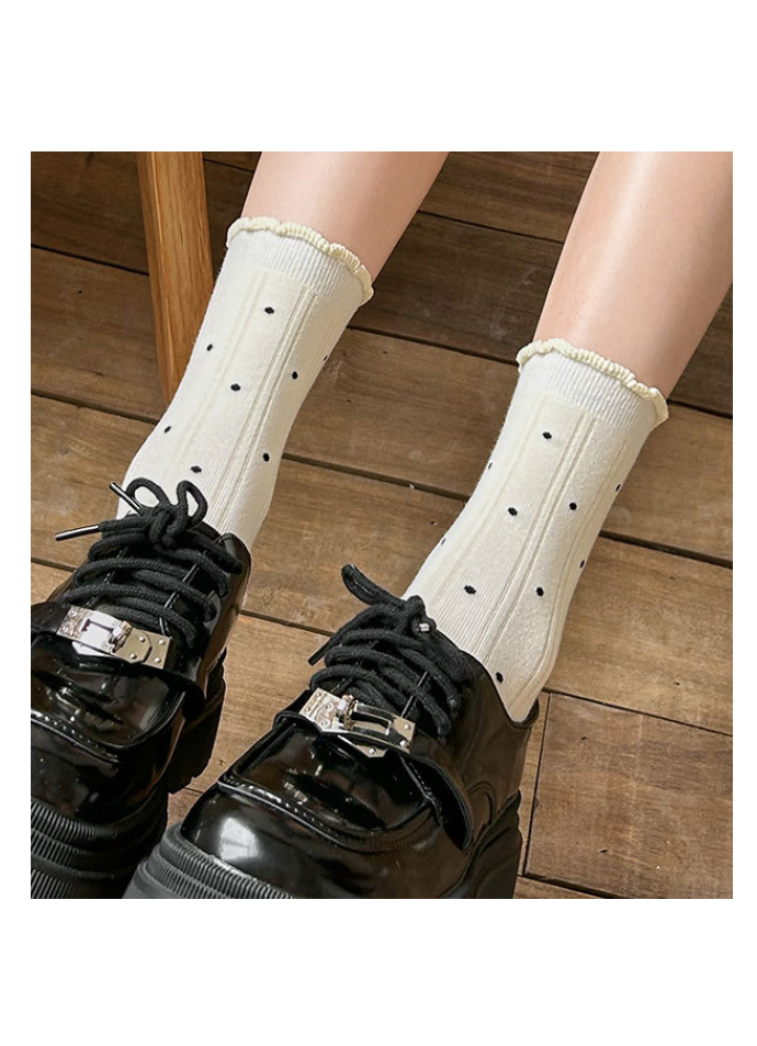 Women's Heart Ribbon Frill Mid-Calf Socks