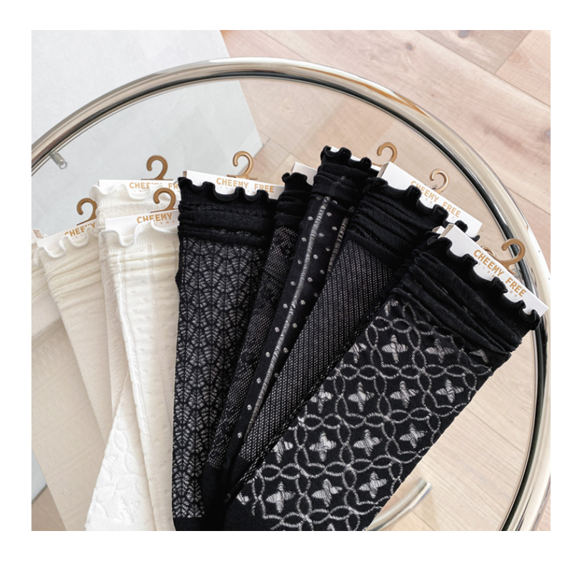 Lace Pattern Mesh Ruffle Sheer Summer Socks