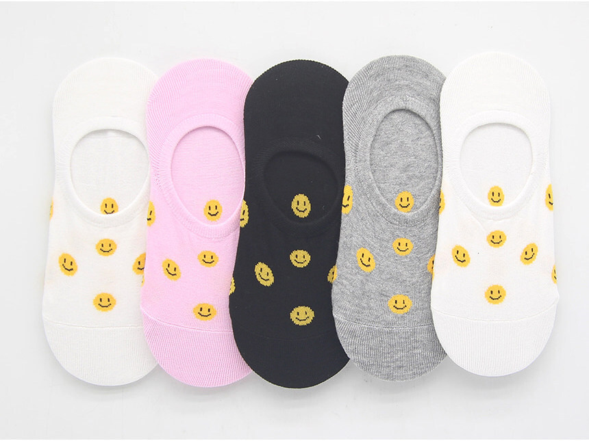 Women's Polka Dot Smile Fake Socks Black