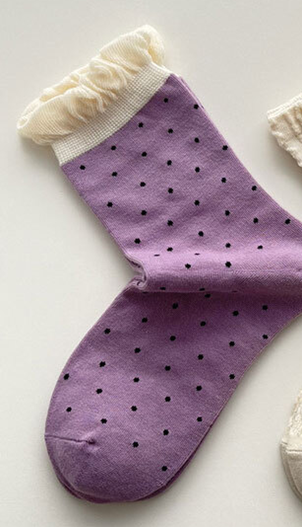 Flower Dot Ruffle Mid-Weight Socks