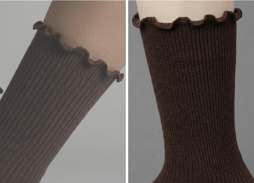 Lovely Frill Daily Ribbed Socks Brown