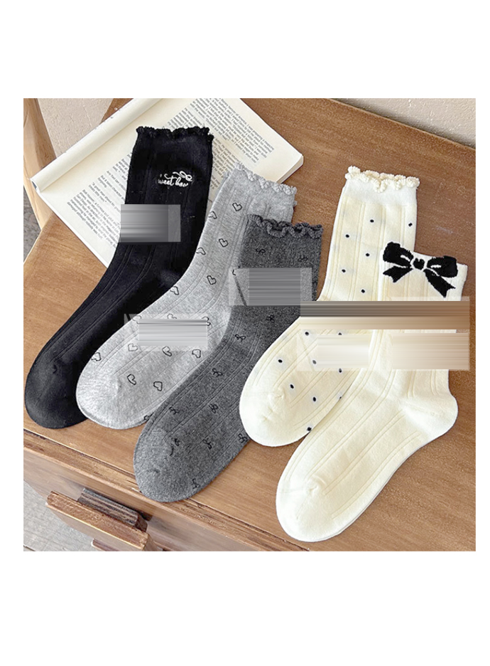 Women's Heart Ribbon Frill Mid-Calf Socks