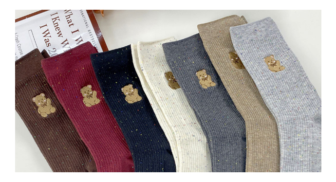 Women's Teddy Bear Embroidered Crew Socks