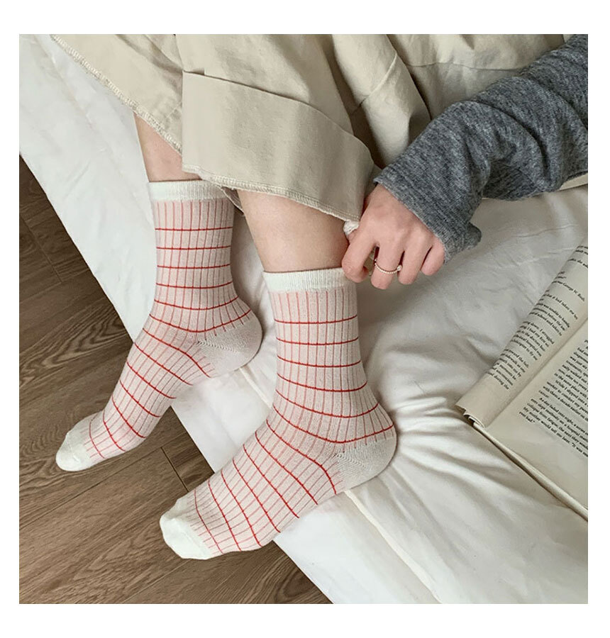 Stripe Rib Knit Crew Socks