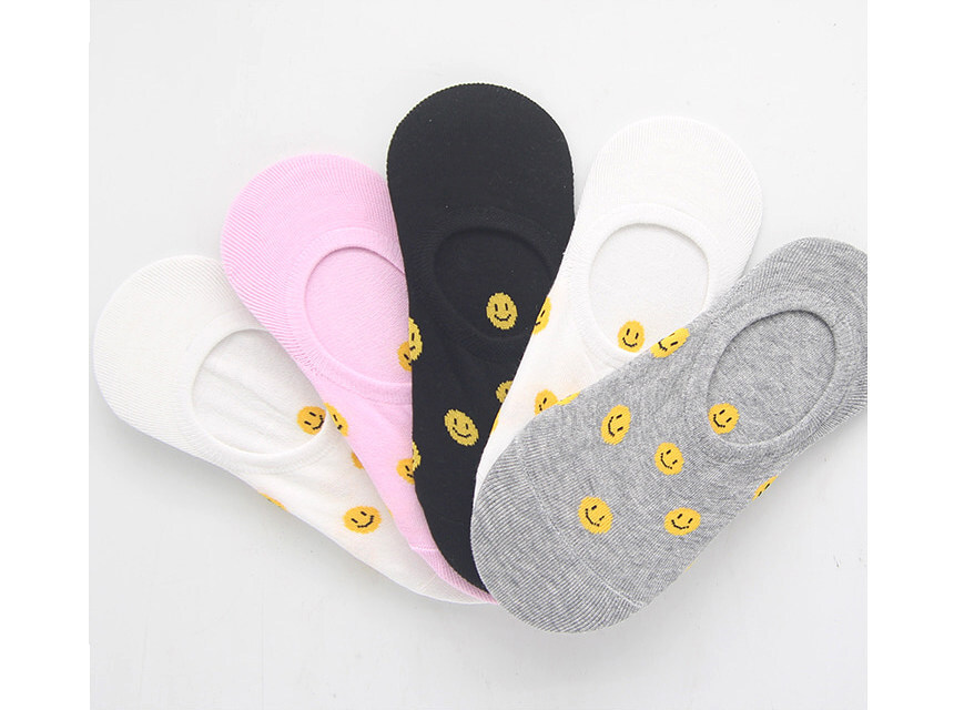 Women's Polka Dot Smile Fake Socks Black