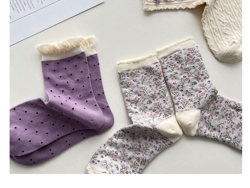 Flower Dot Ruffle Mid-Weight Socks