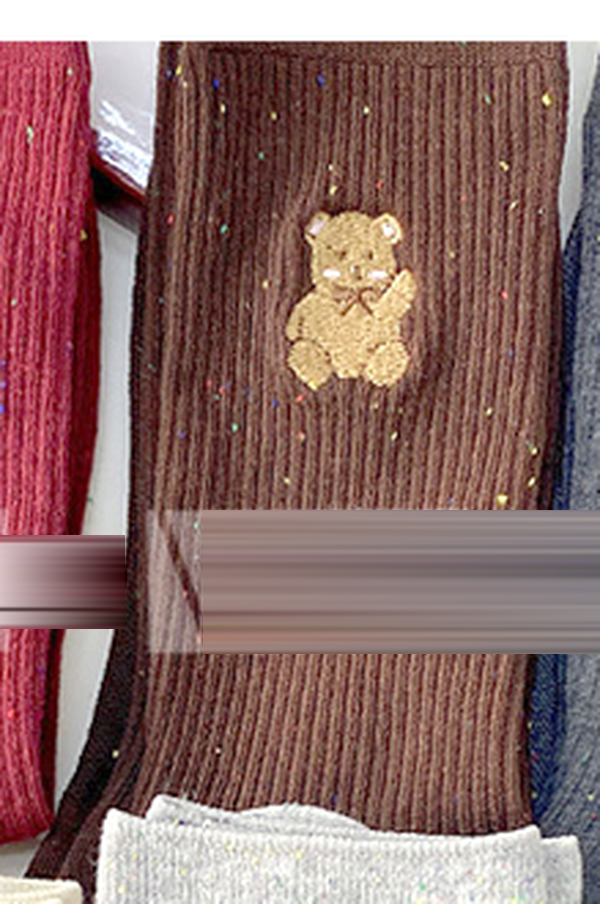 Women's Teddy Bear Embroidered Crew Socks