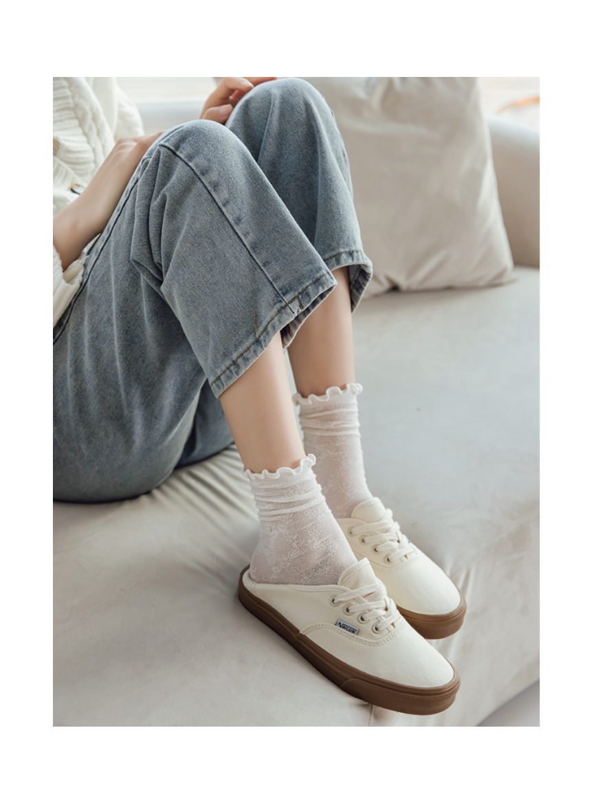 Lace Pattern Mesh Ruffle Sheer Summer Socks