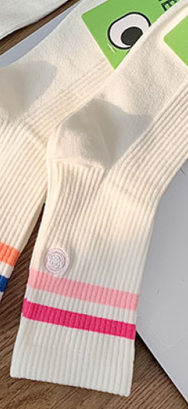 Smile Embroidered Stripe Women's Mid-Calf Socks
