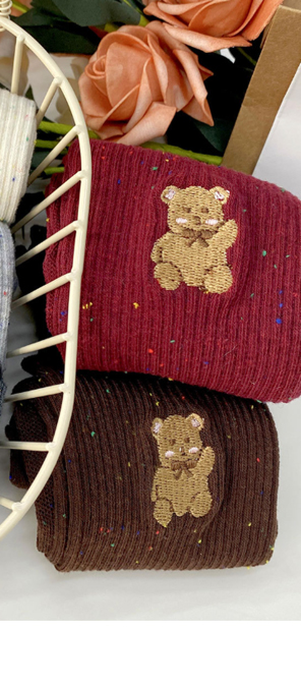 Women's Teddy Bear Embroidered Crew Socks