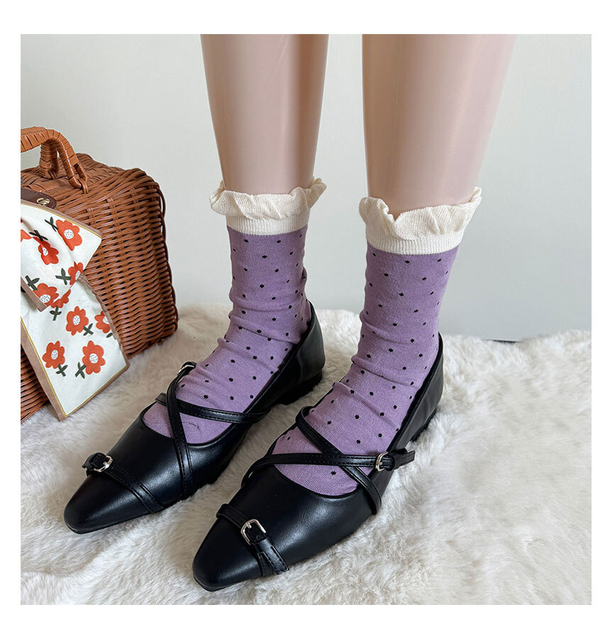 Flower Dot Ruffle Mid-Weight Socks