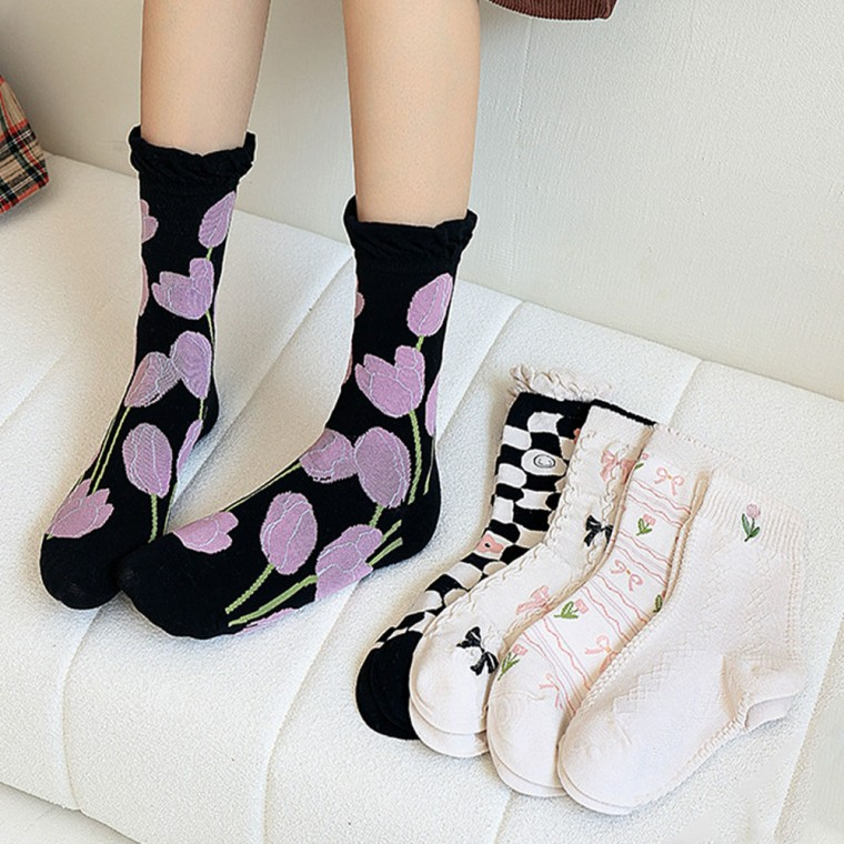 Pattern Frill Mid-Weight Socks