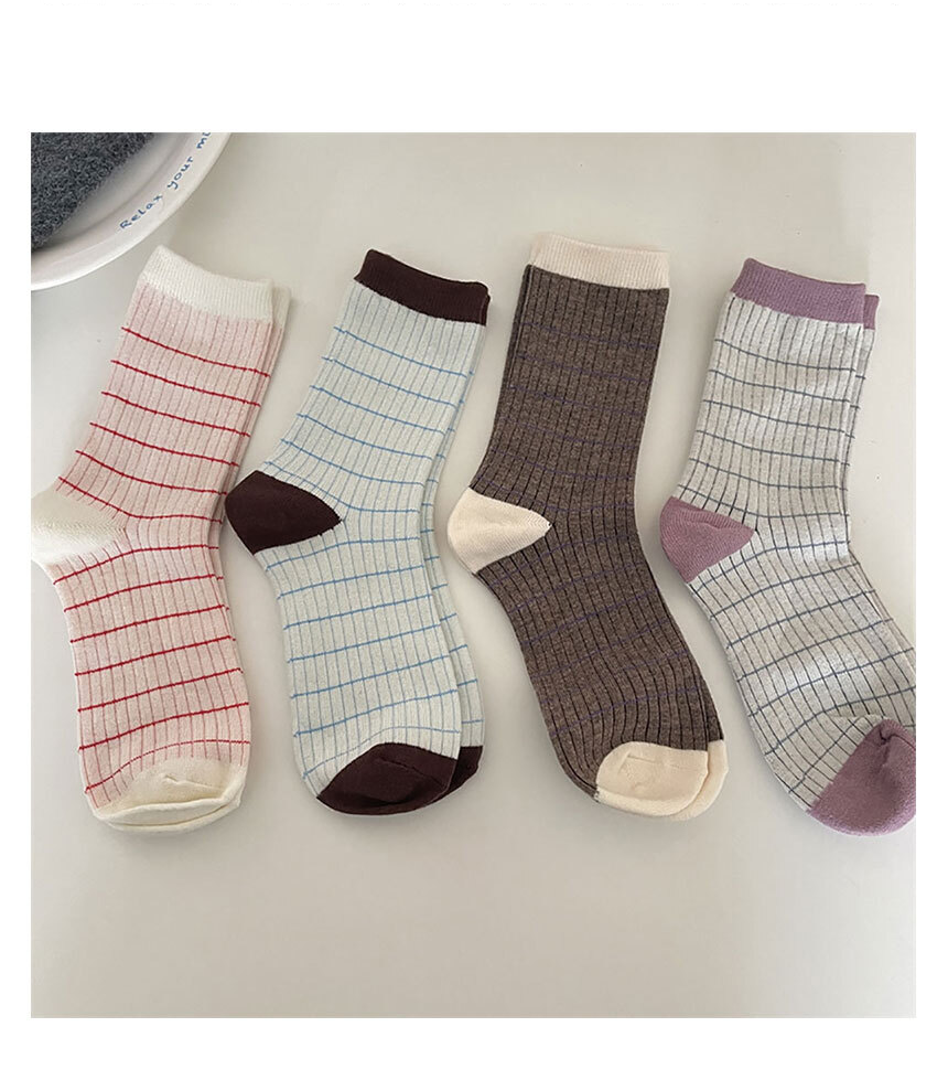 Stripe Rib Knit Crew Socks