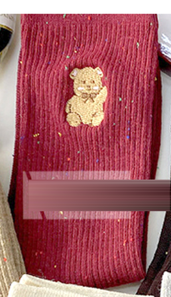 Women's Teddy Bear Embroidered Crew Socks