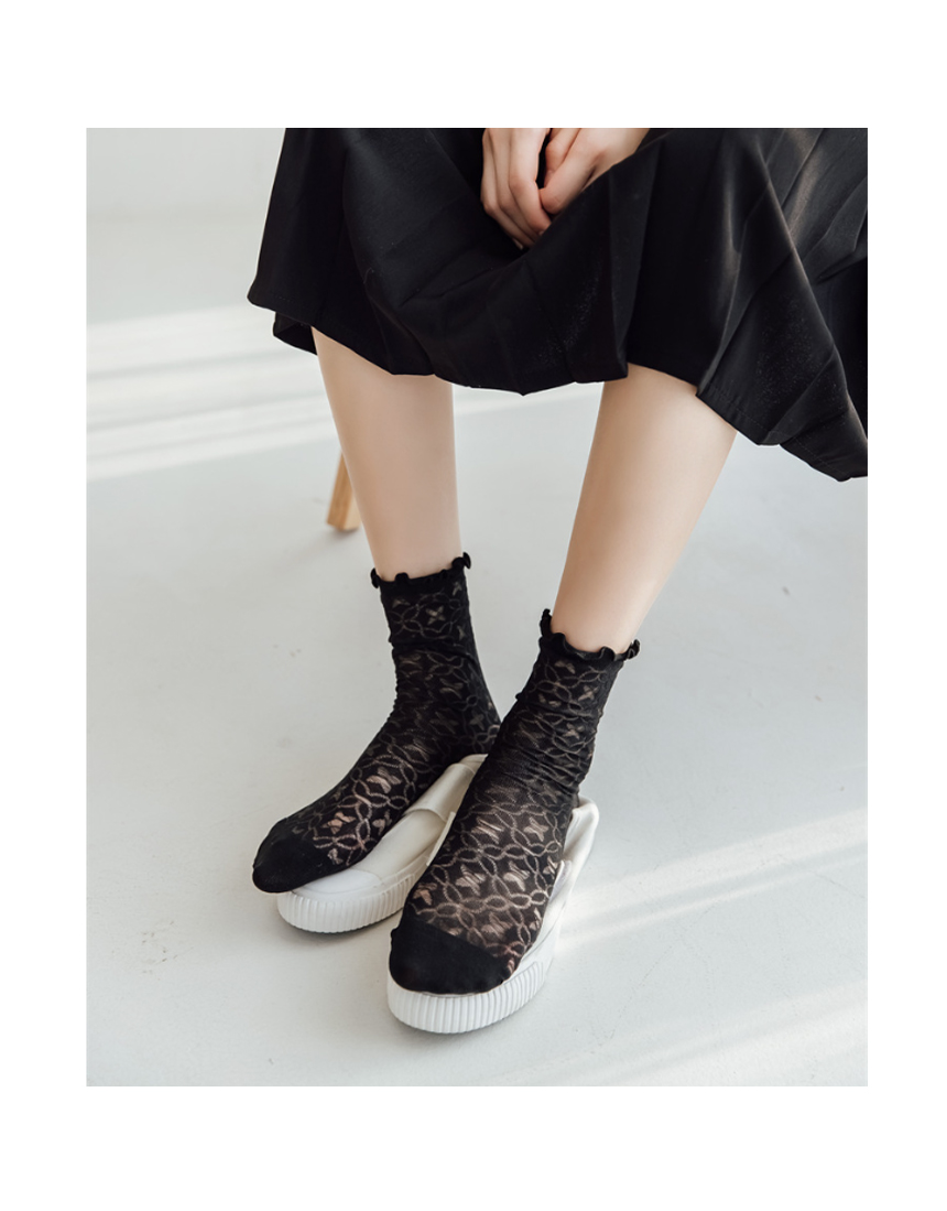 Lace Pattern Mesh Ruffle Sheer Summer Socks